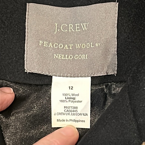 J. Crew Nello Gori Wool Peacoat Black Tan Trimmed size 12 - Picture 5 of 17
